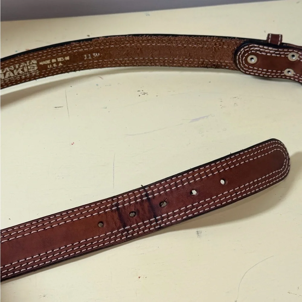 Mountain Khakis Size 38 Made in USA Genuine Chestnut Leather Belt with Stitching